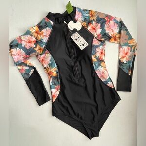 Floral Long Sleeve One Piece Swimsuit
